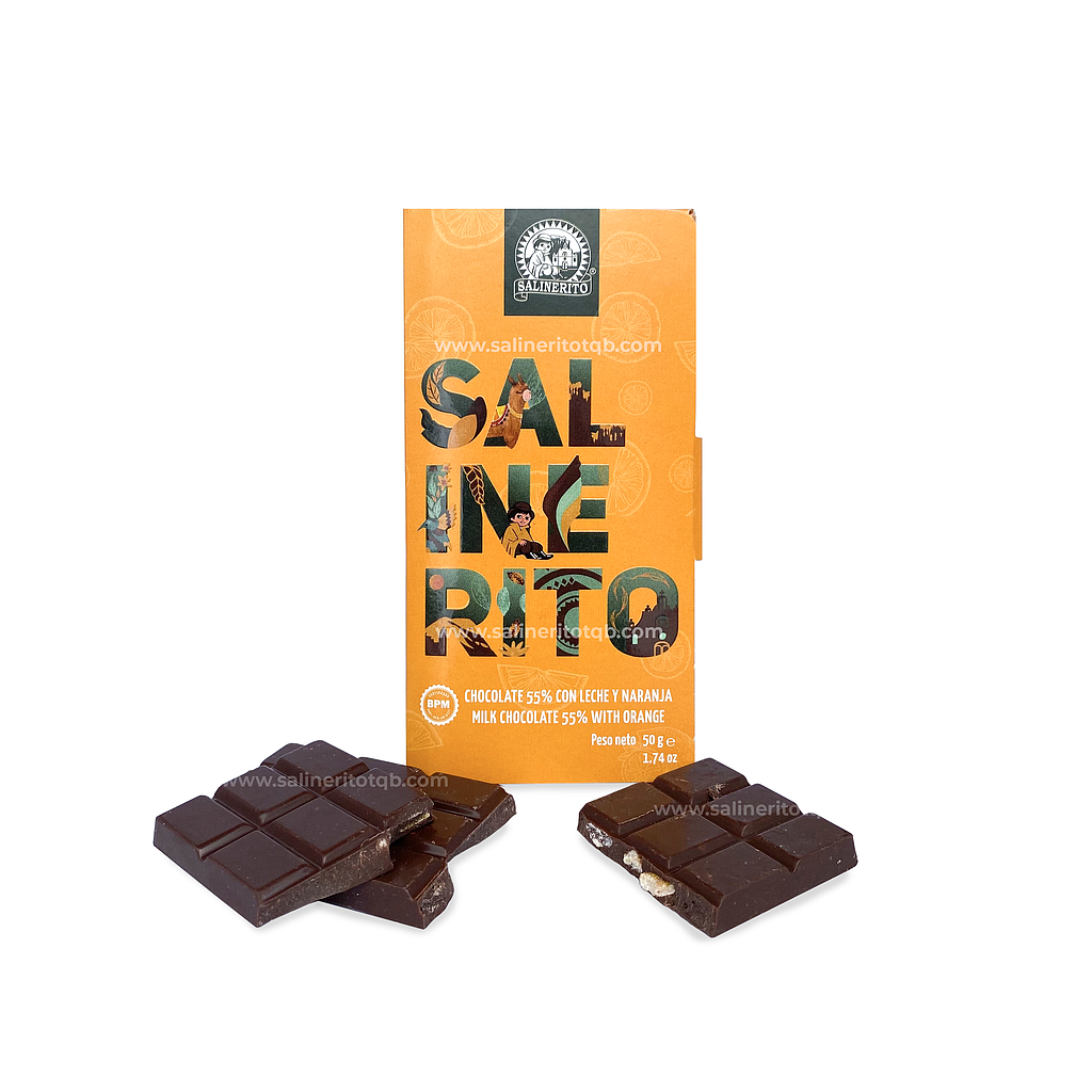 Tableta con leche y naranja 55% Salinerito 50g
