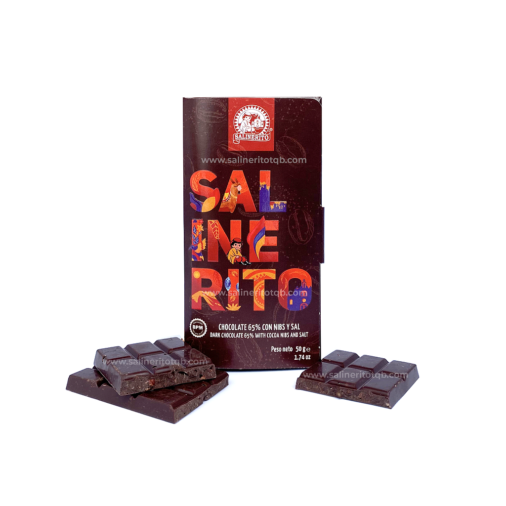 Tableta con nibs y sal 65% Salinerito 50g